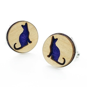 Cat cuff links of stainless Steel, Plywood and Felt for Father&#39;s Day Gift, 5th anniversary gift, Groomsmen gift, Wedding cuff links