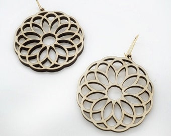 Wood Filigree Modern Flower/round Earrings