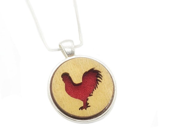 Rooster pendant of plywood and felt