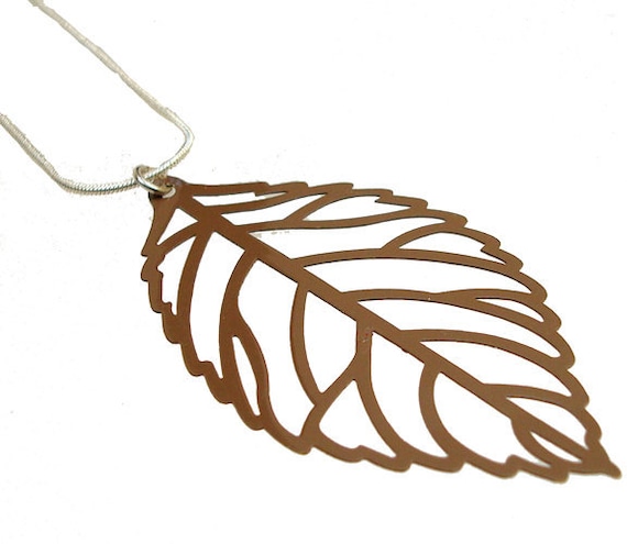 Enameled Filigree Leaf Pendant in Brown