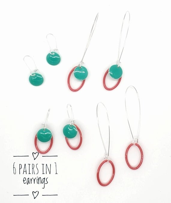 6 way Enamel and Silver Earrings