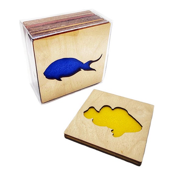 4 Fish Coasters wooden laser cut natural eco-friendly Waterproof plywood birch and Felt