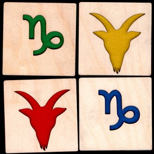 4 Capricorn zodiac Coasters corte láser madera natural eco-friendly abedul de madera contrachapada impermeable y fieltro