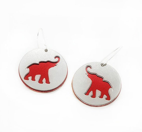 Reversible Elephant Earrings with Anodized Aluminum and Plywood