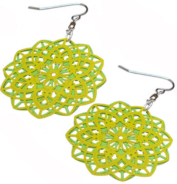 Spirograph Stainless Steel Earrings in Lime/Apple Green