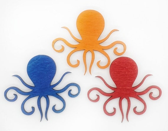 Wooden Octopus Magnets 3pcs - Fridge magnets - Wedding magnets - Save the date magnets- Custom