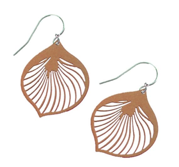 Enameled Ginkgo Leaf Earrings in Brown