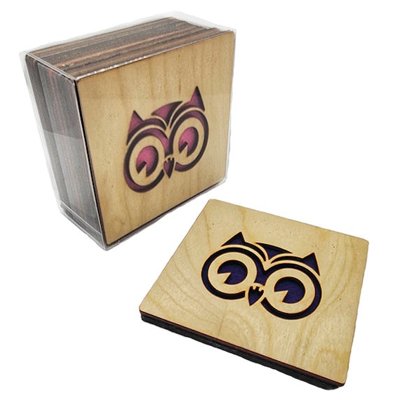 4 Owl Coasters wooden laser cut natural eco-friendly Waterproof plywood birch and Felt