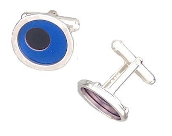 Two Tone Silver/recycled aluminum cufflinks blue and jet