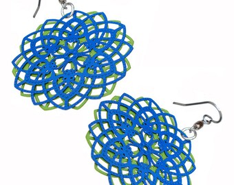 Spirograph Stainless Steel Earrings in Apple Green/Blue