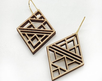 Wood Filigree Triangles Earrings