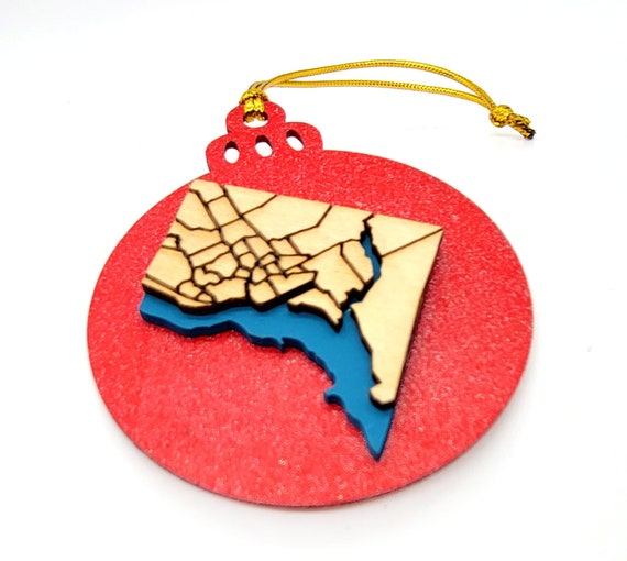 DC Map Holiday Xmas tree wooden Ornaments