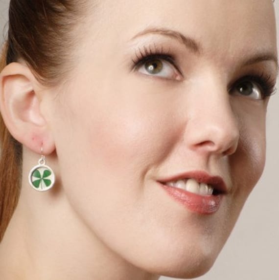 Real pressed  four leaf clover/sterling silver earrings/ St. Patrick's Day