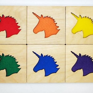 Unicorn Coasters laser cut wood natural eco-friendly Waterproof plywood birch and Felt set of 6