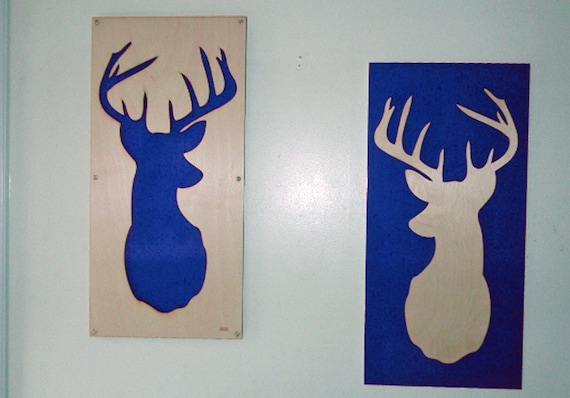 Plywood and Recycled Aluminum Deer Set in Blue