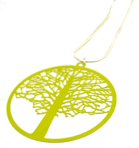 Enameled Filigree Tree Pendant in Lime Green