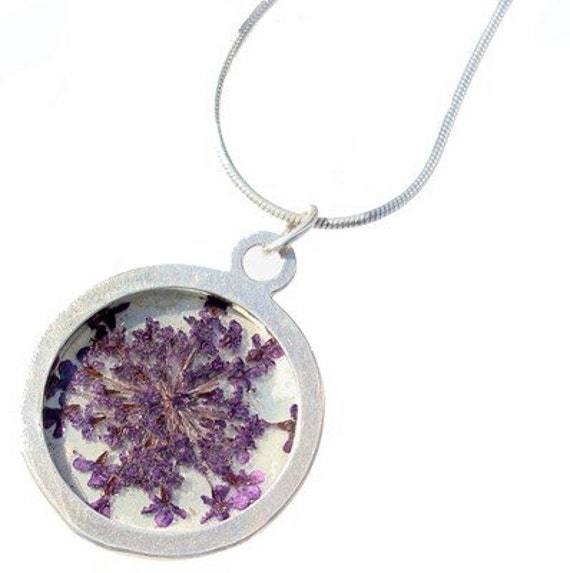 purple queen anns lace/silver pendant