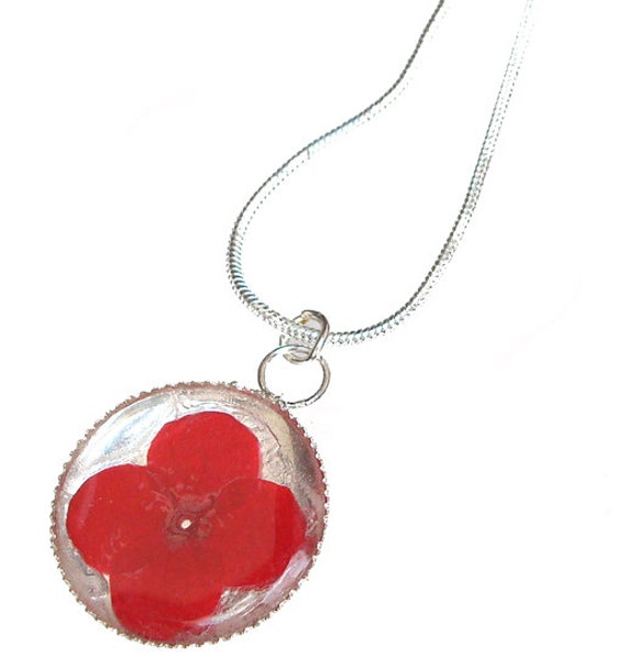 Red Verbena /sterling silver pendant