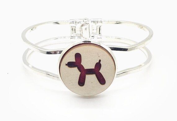 Ballon Dog Cuff Bracelet from cut Plywood and Felt set into Hinged Stainless Steel setting