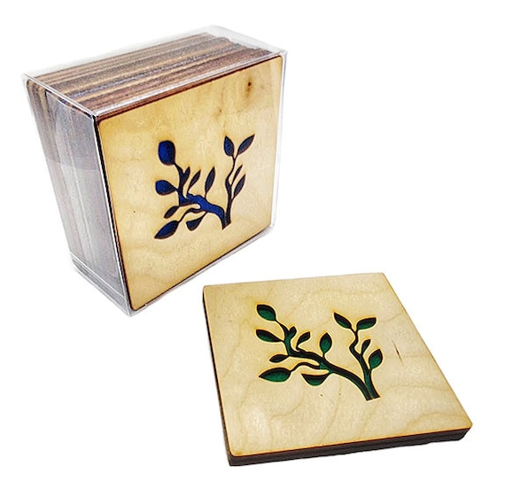 4 Branch Coasters wooden laser cut natural eco-friendly Waterproof plywood birch and Felt