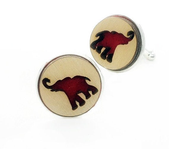 Elephant cuff links of stainless Steel, Plywood and Felt for Father's Day Gift, 5th anniversary gift, Groomsmen gift, Wedding cuff links