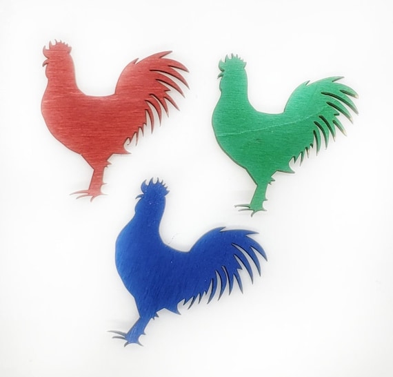 Wooden Rooster Magnets 3pcs - Fridge magnets - Wedding magnets - Save the date magnets- Custom