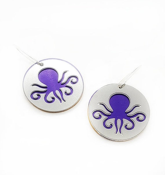 Reversible Octopus Earrings with Anodized Aluminum and Plywood