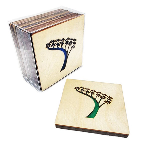 4 Bonsai Coasters wooden laser cut natural eco-friendly Waterproof plywood birch and Felt