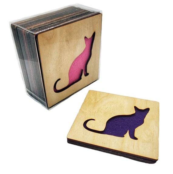 4 Rooster Coasters wooden laser cut natural eco-friendly Waterproof plywood birch and Felt