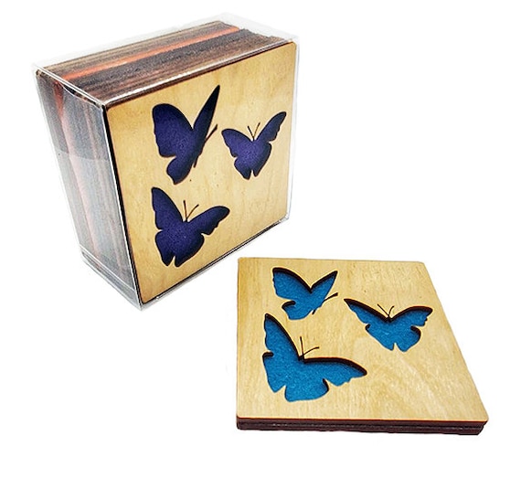 4 Dolphin Coasters wooden laser cut natural eco-friendly Waterproof plywood birch and Felt