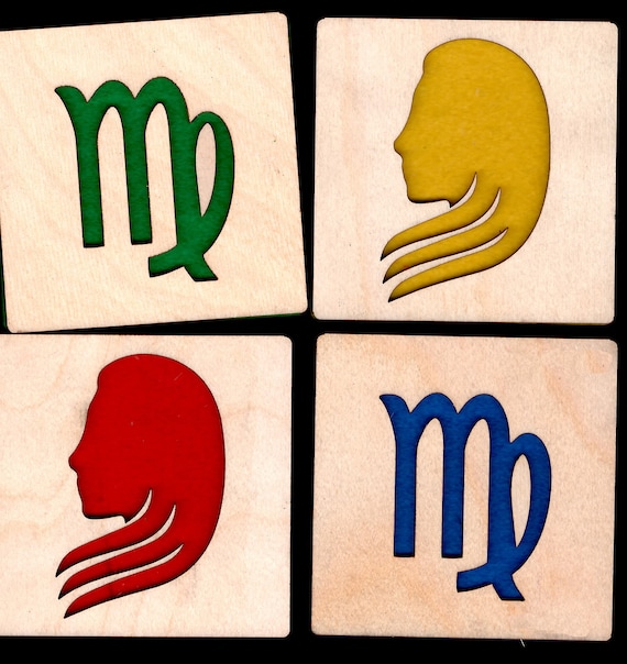 4 Virgo Zodiac Astrological Coasters wooden laser cut natural eco-friendly Waterproof plywood birch and Felt