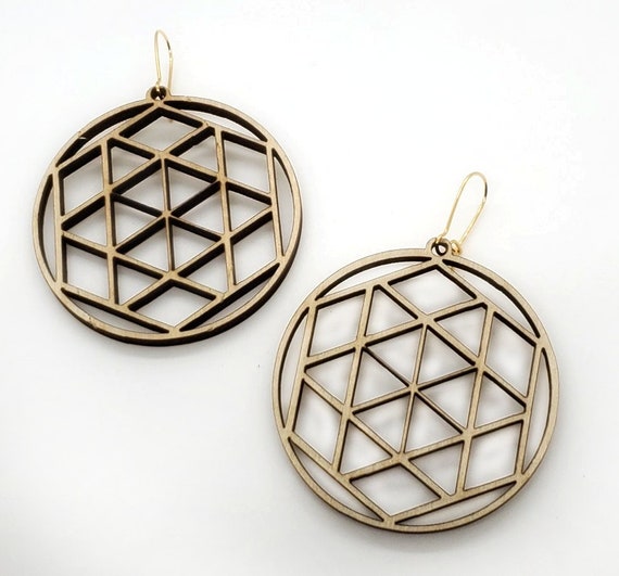 Wood Filigree Modern Hexagon/round Earrings