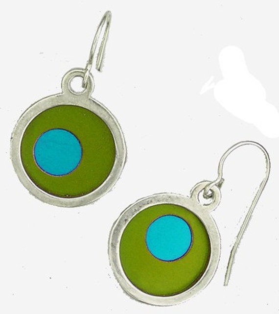 Small Two Tone lime/aqua Earrings