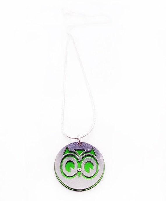 Double sided Owl pendant of stainless steel and recycled aluminum