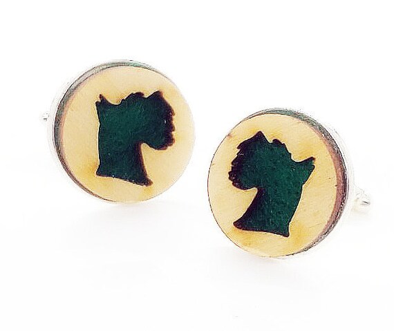 Schnauzer cuff links of stainless Steel, Plywood and Felt for Father's Day Gift, 5th anniversary gift, Groomsmen gift, Wedding cuff links