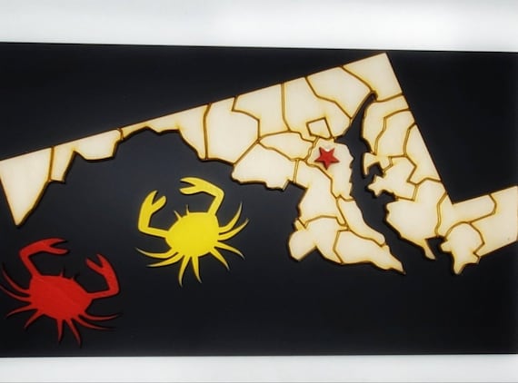 Crab/Maryland Map of Plywood and Recycled Aluminum