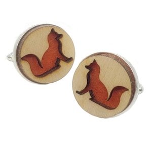Fox cuff links of stainless Steel, Plywood and Felt for Father&#39;s Day Gift, 5th anniversary gift, Groomsmen gift, Wedding cuff links