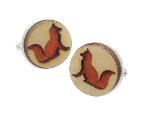 Fox cuff links of stainless Steel, Plywood and Felt for Father's Day Gift, 5th anniversary gift, Groomsmen gift, Wedding cuff links