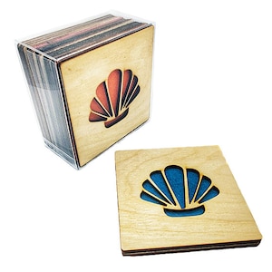 4 SEA SHELL Coasters laser cut wood natural eco-friendly Waterproof plywood birch and Felt