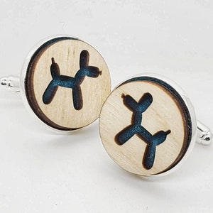 Balloon Dog cuff links of stainless Steel, Plywood and Felt for Father&#39;s Day Gift, 5th anniversary gift, Groomsmen gift, Wedding cuff links