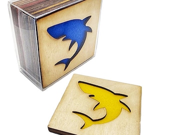4 Shark Coasters laser cut wood natural eco-friendly Waterproof plywood birch and Felt
