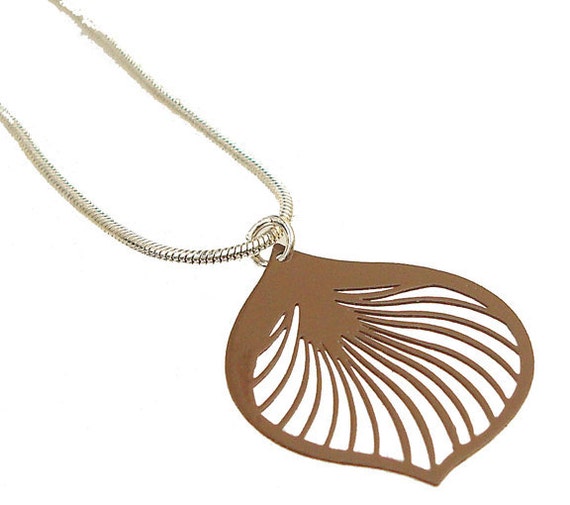 Enameled Filigree Ginkgo Leaf Pendant in Brown