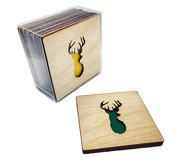 4 Buck Deer Coasters wooden laser cut natural eco-friendly Waterproof plywood birch and Felt