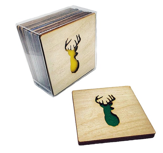 4 Buck Deer Coasters wooden laser cut natural eco-friendly Waterproof plywood birch and Felt