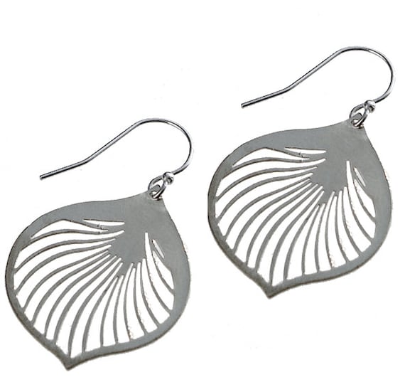 Enameled Ginkgo Leaf Earrings in Silver