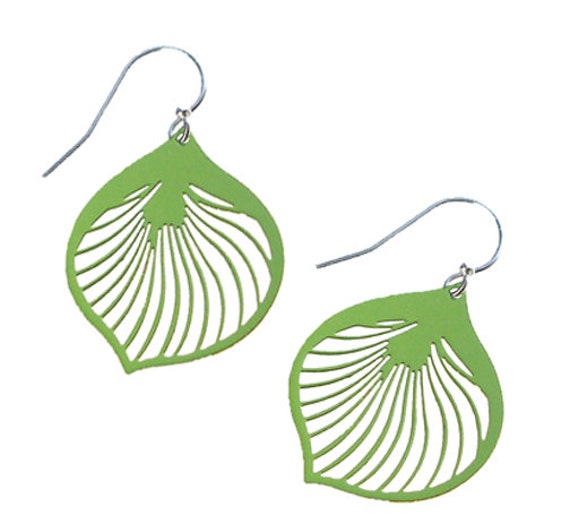 Enameled Ginkgo Leaf Earrings in Green Apple