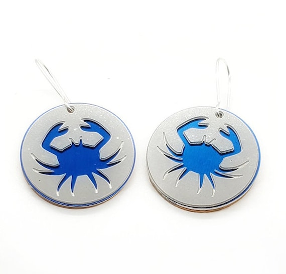 Reversible Crab Earrings with Anodized Aluminum and Plywood