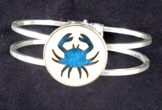 Crab Cuff Bracelet from cut Plywood and Felt set into Hinged Stainless Steel setting