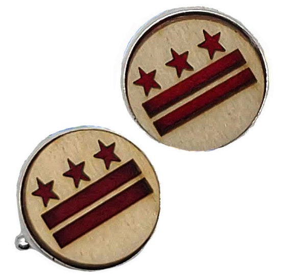 DC Flag cuff links of stainless Steel, Plywood and Felt for Father's Day Gift, 5th anniversary gift, Groomsmen gift, Wedding cuff links