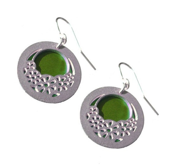 Reversible WHEELS Earrings with lime front and green back